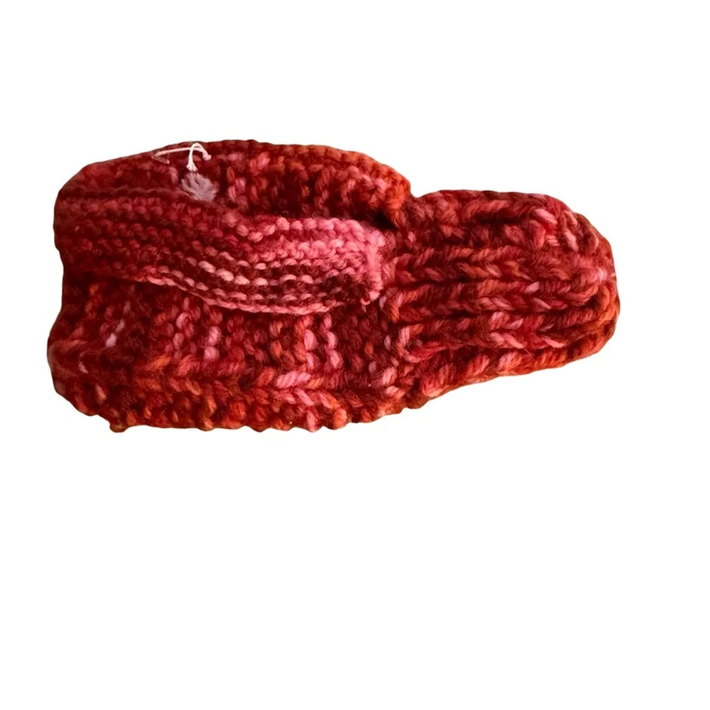 Hand Knit Warm Knitted Kids Slippers in Red Toddler Size 7-10 Cottagecore Cozy